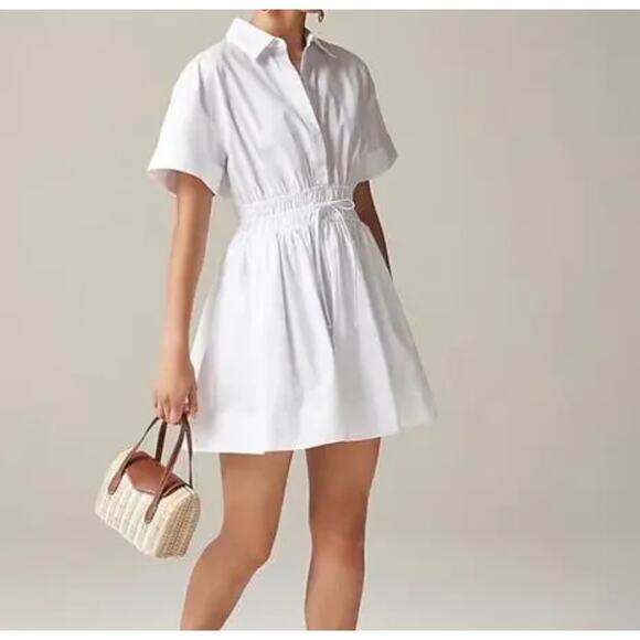 NWT J.Crew Elena Mini Shirt Dress CI853 in White Cotton Poplin, size 8 - Picture 1 of 12